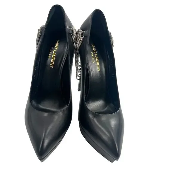 Saint Laurent Janis Chain-Heel Pointed Pump Black 105 Sz 39 - Picture 5 of 8